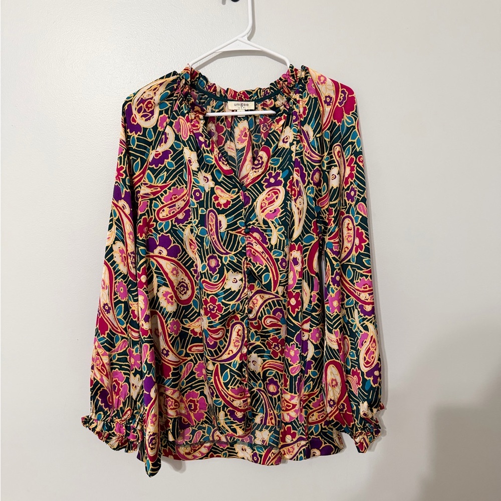 Umgee Vibrant Paisley Blouse with Red and Green